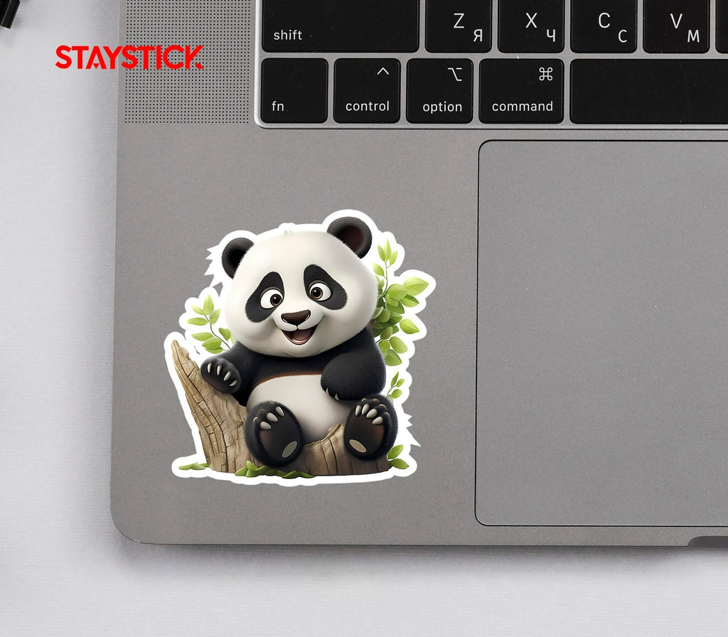 Cute Panda on Tree Stump Sticker Premium Vinyl Sticker