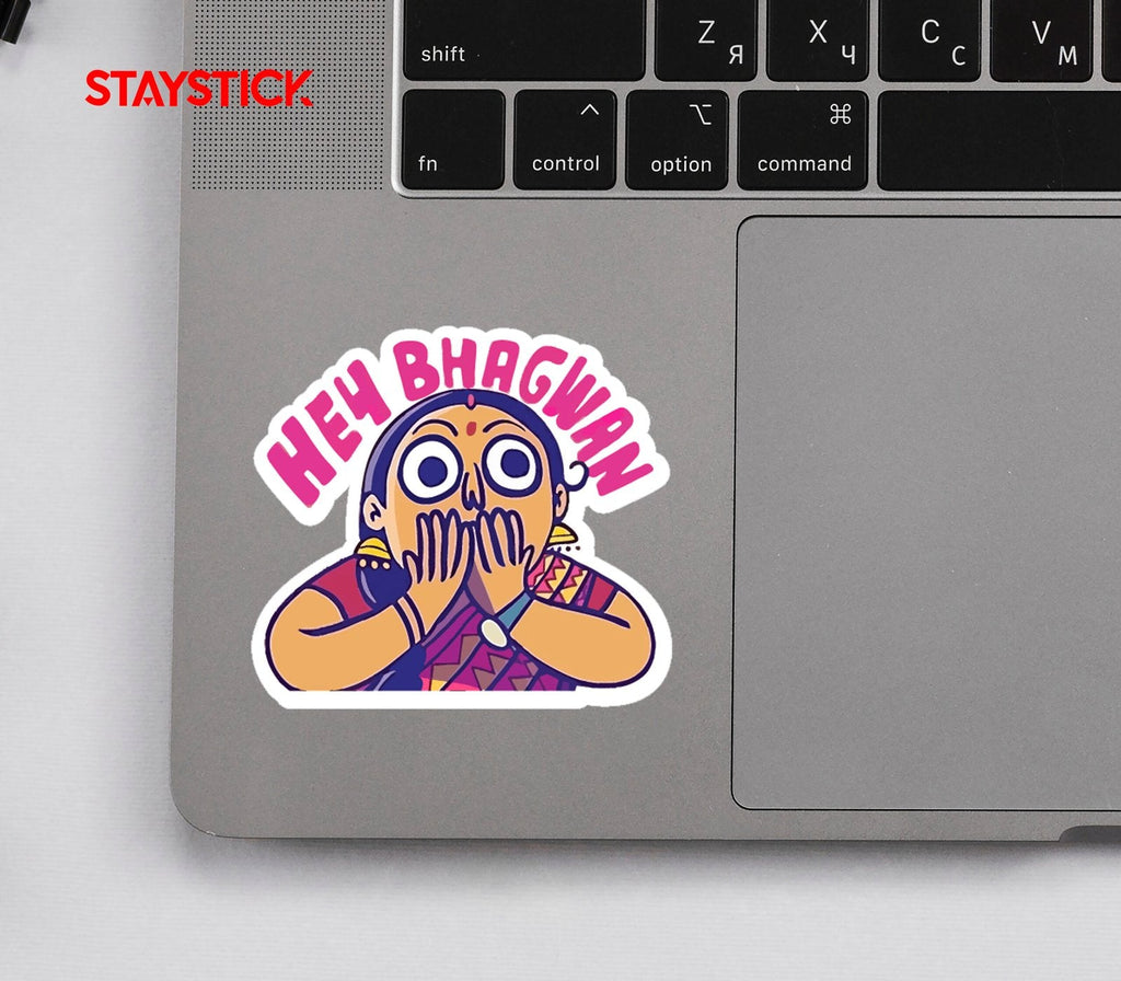 HEY BHAGWAN FUNNY STICKER Premium Vinyl Sticker