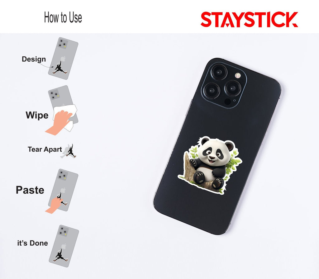 Cute Panda on Tree Stump Sticker Premium Vinyl Sticker