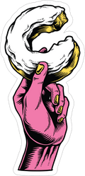 Pink Hand Holding Donut Sticker Premium Vinyl Sticker