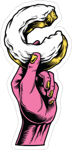 Pink Hand Holding Donut Sticker Premium Vinyl Sticker