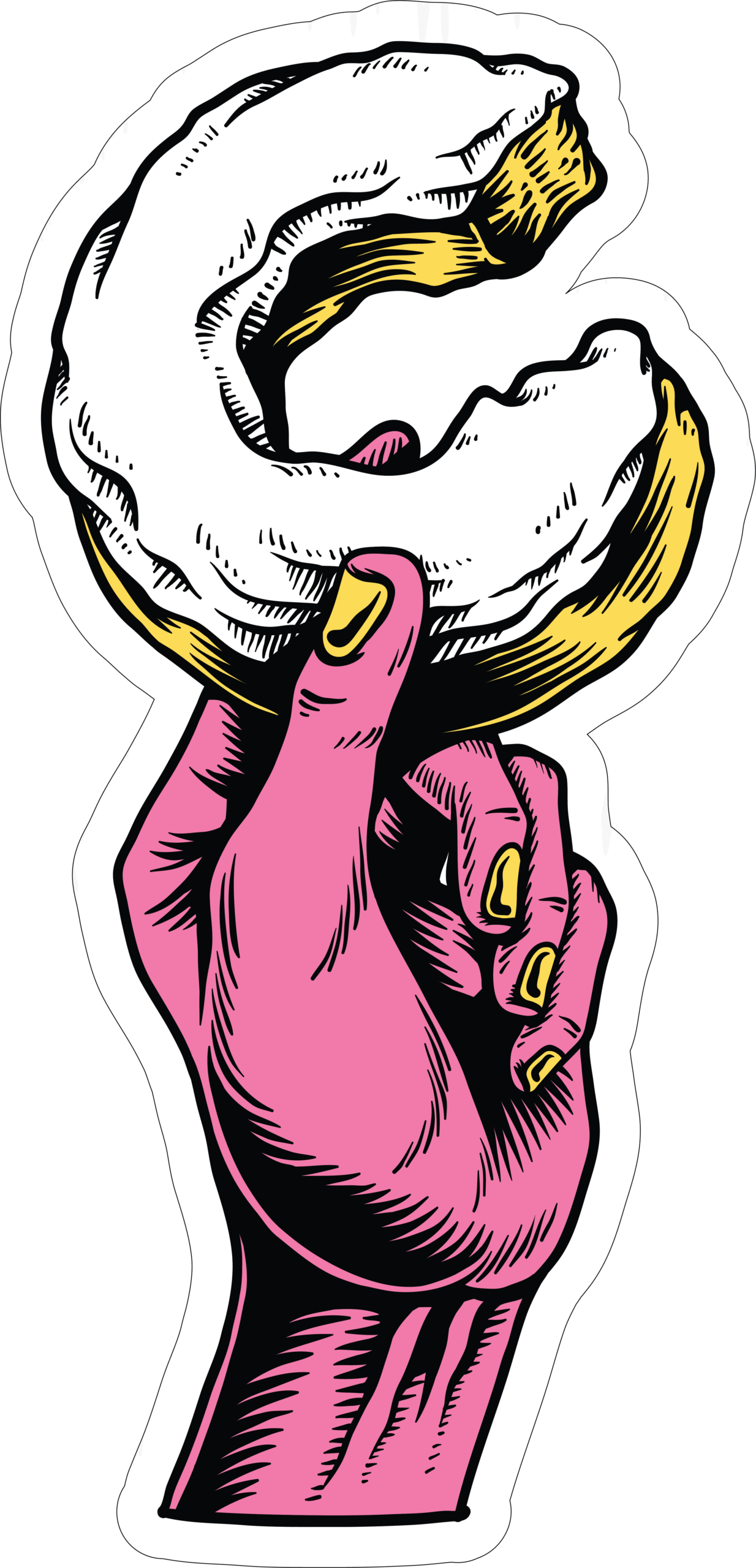 Pink Hand Holding Donut Sticker Premium Vinyl Sticker