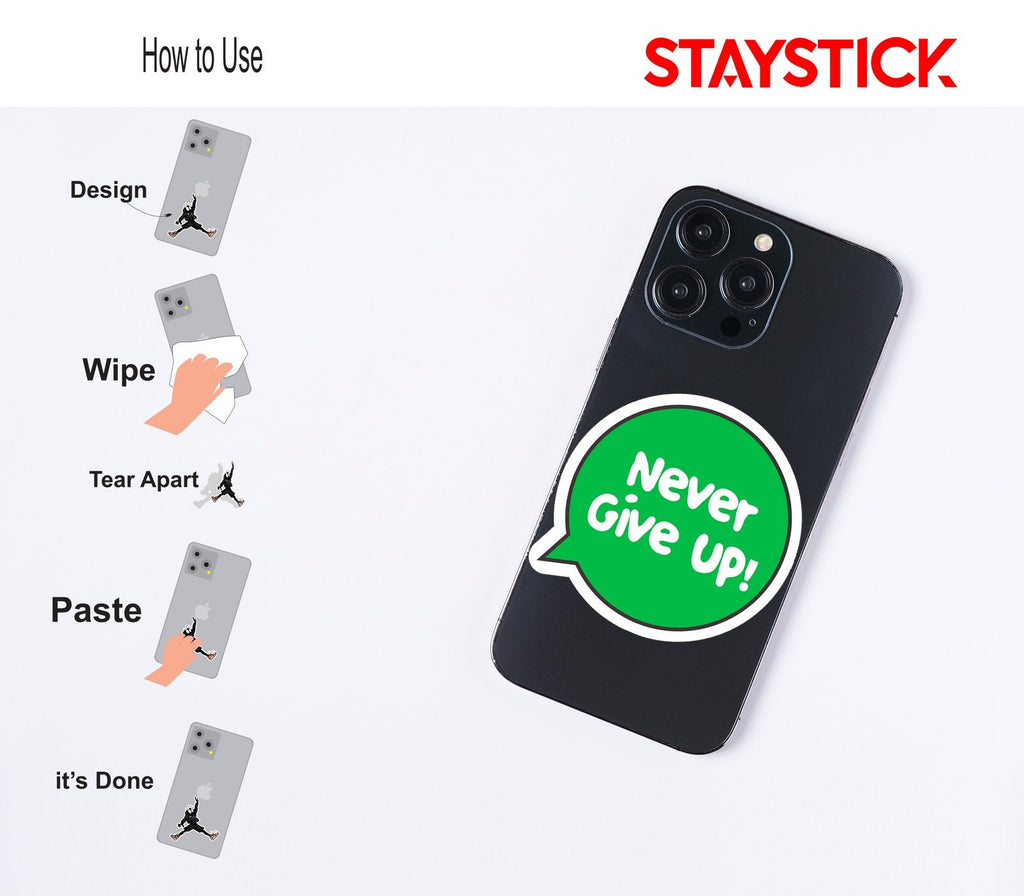 NEVER GIVE UP STICKER Metalized Sticker