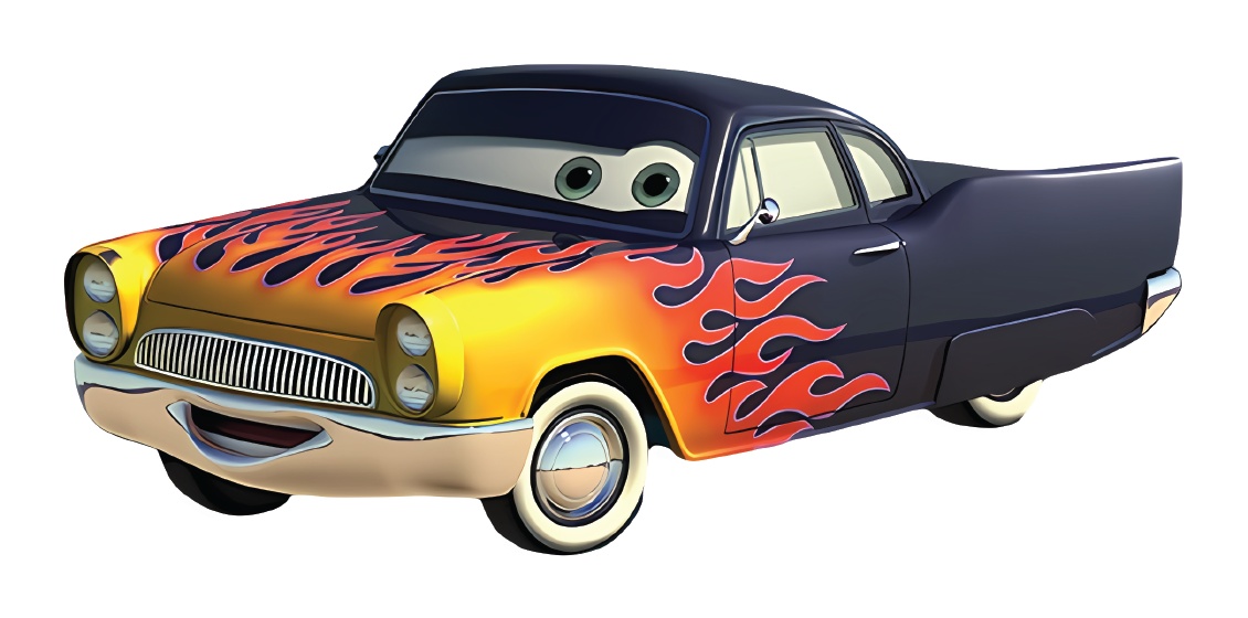 Cartoon Car with Flames Sticker Premium Vinyl Sticker
