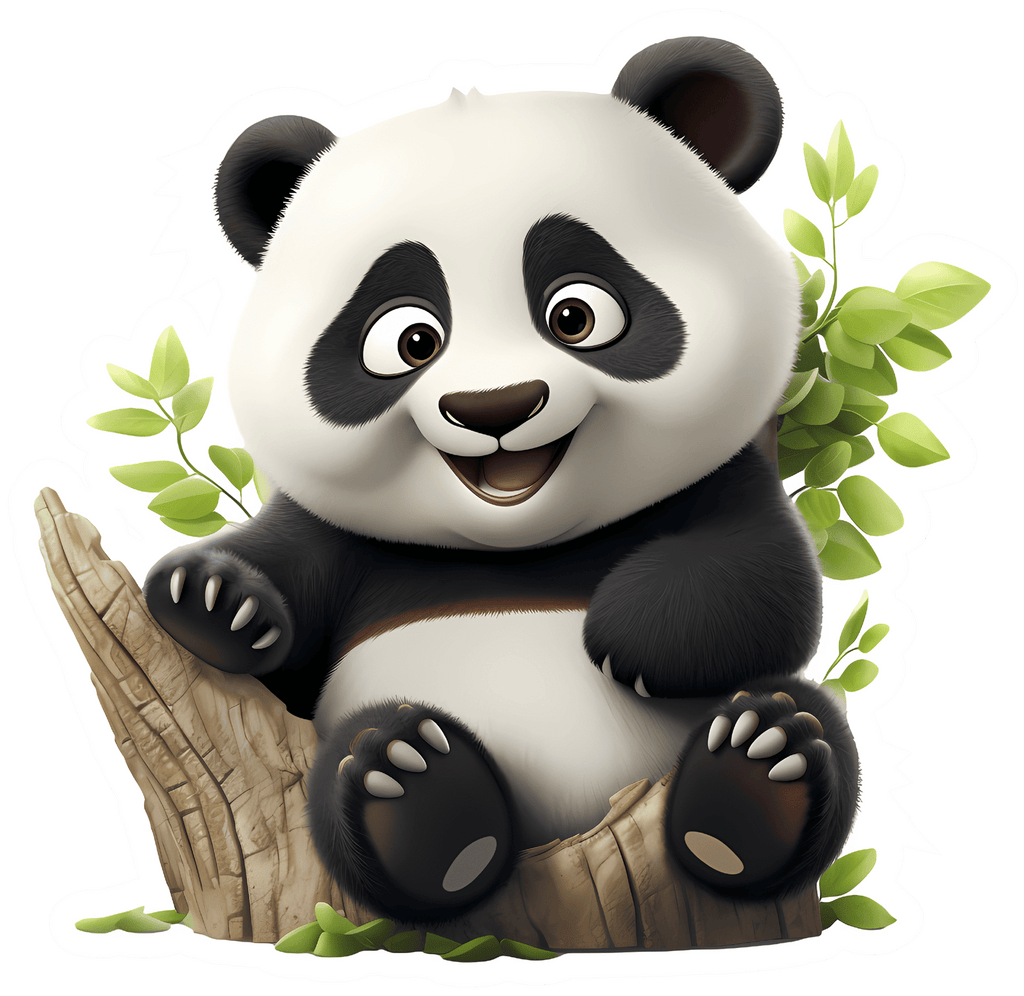Cute Panda on Tree Stump Sticker Premium Vinyl Sticker